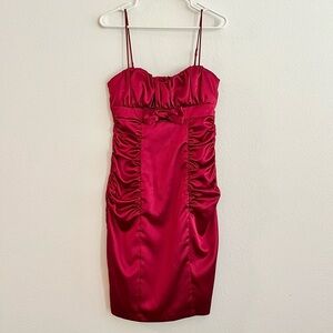 Y2K Vintage Burgundy Red Satin Bow Knee Length Evening Dress Size 11